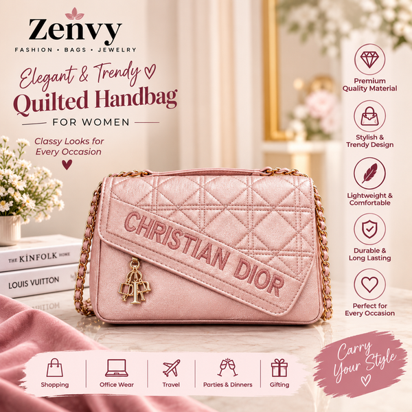 Elegant Pink Quilted Women’s Handbag | Stylish Chain Shoulder Bag