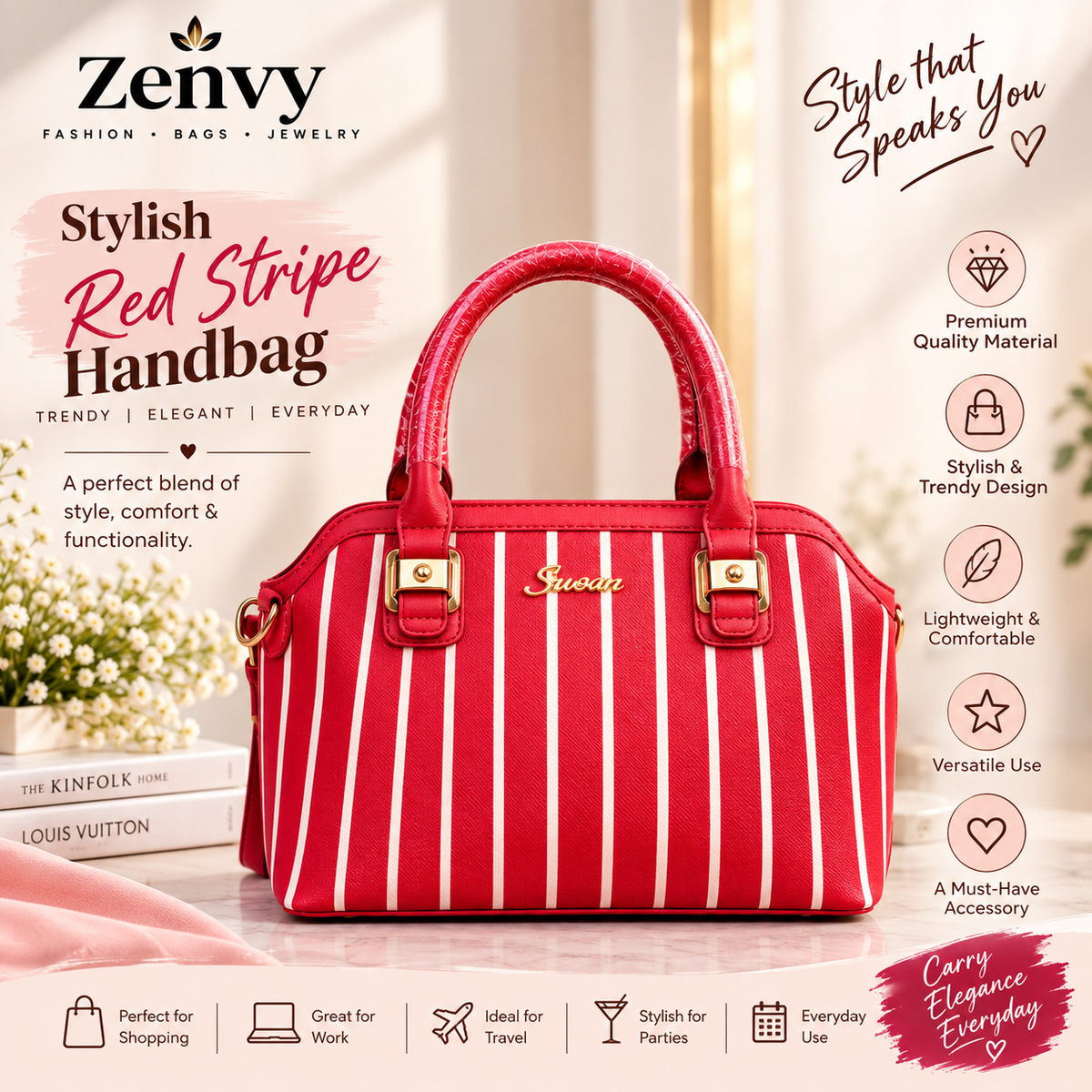 Stylish Red Stripe Handbag for Women