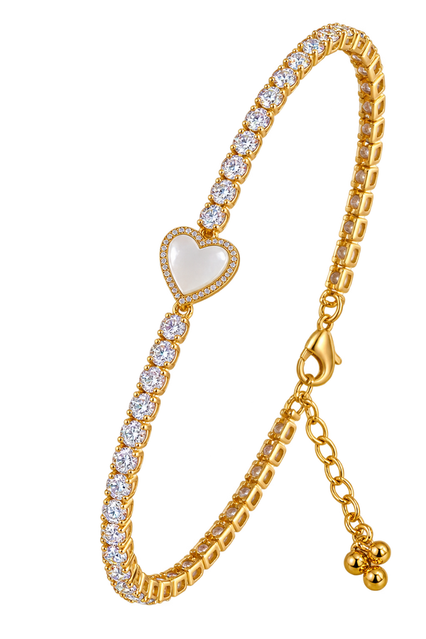 Luxury Heart Charm Crystal Tennis Bracelet
