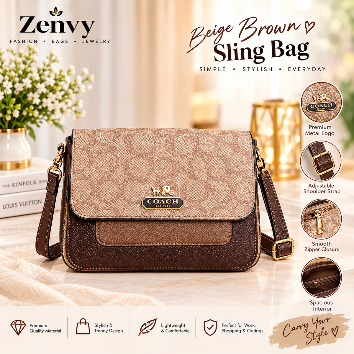 ✨ Elegant Luxury Brown Monogram Shoulder Bag for Women