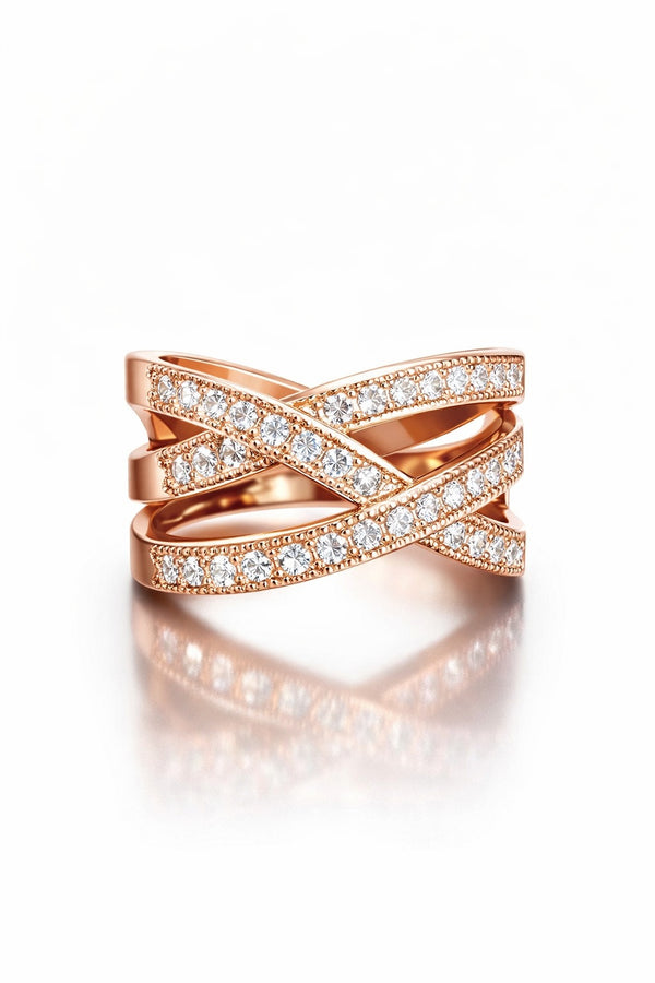 Elegant Rose Gold Crystal Cross Ring for Women