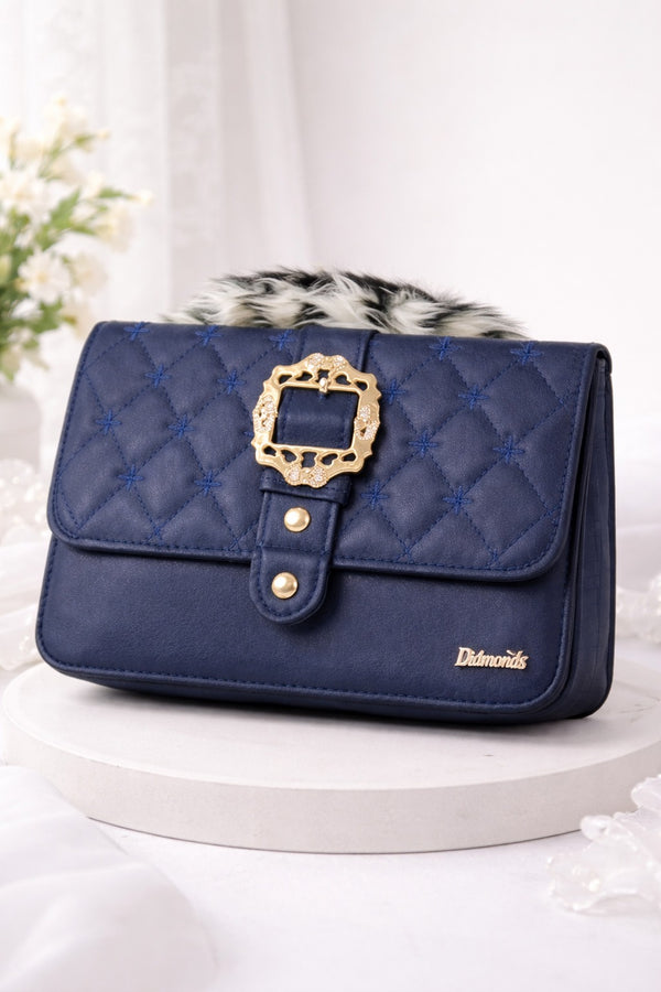Elegant Navy Blue Quilted Shoulder Bag for Women