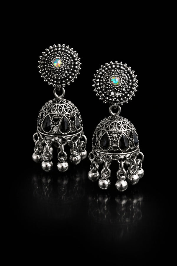 Traditional Black & Silver Jhumka Earrings for Women