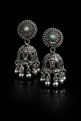 Traditional Black & Silver Jhumka Earrings for Women