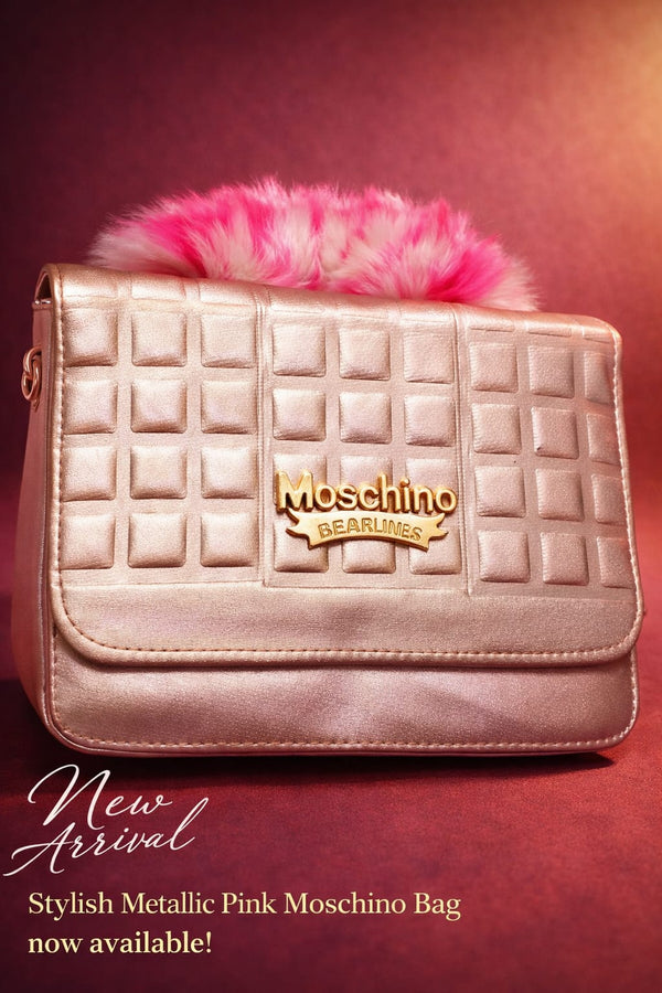 Metallic Pink Quilted Shoulder Bag with Faux Fur Detail