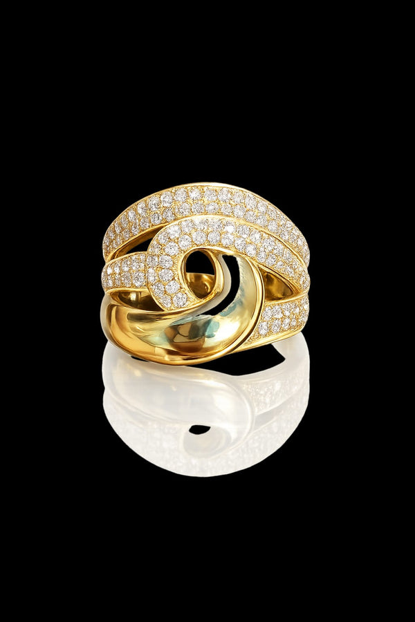 Luxury Gold Twist Ring – Crystal Pave Statement Ring