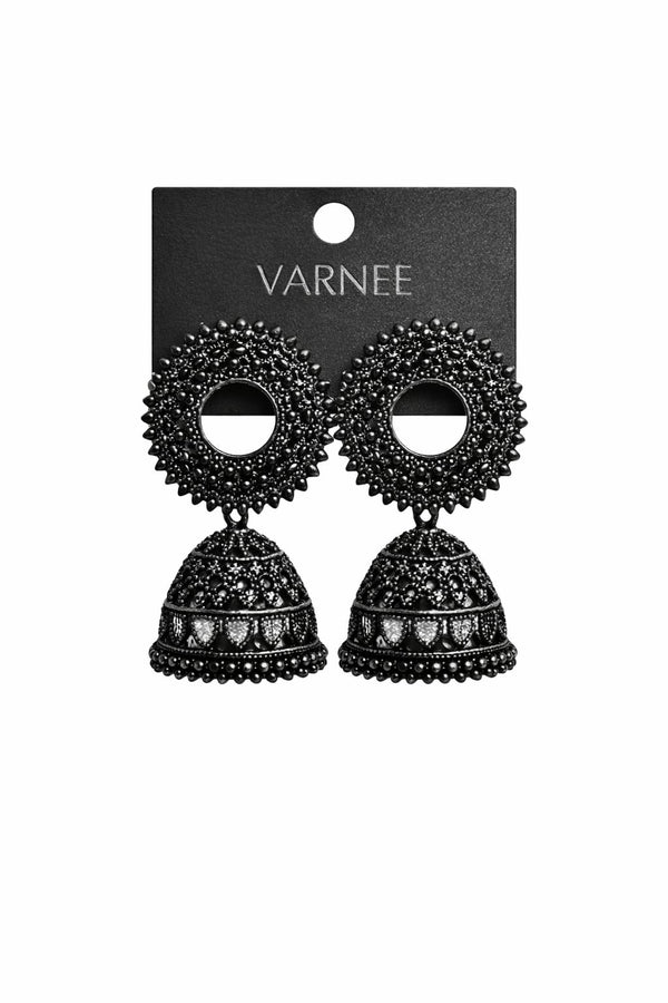 Black Oxidized Jhumka Earrings – Traditional Round Statement Earrings