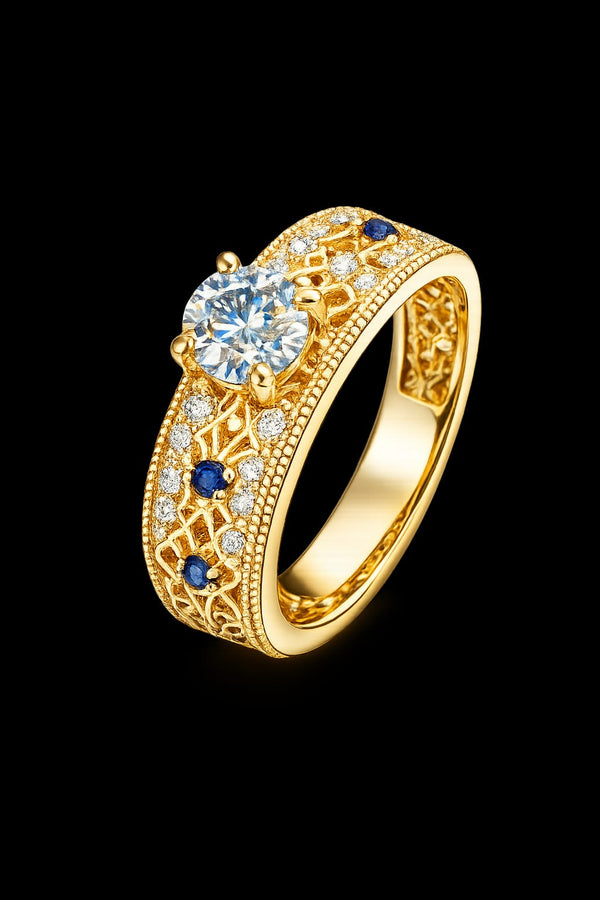 Luxury Gold-Tone Blue Stone Statement Ring