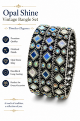 Opal Shine Vintage Oxidized Silver Bangle Set