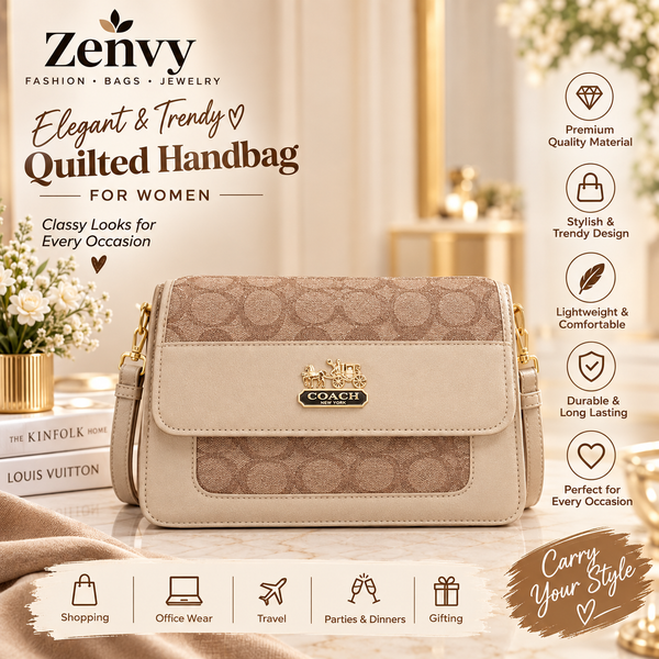 Elegant Beige & Brown Women’s Handbag | Stylish Quilted Shoulder Bag