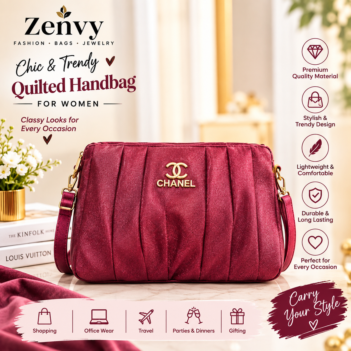 "Chanel-Inspired Purple Elegance Handbag